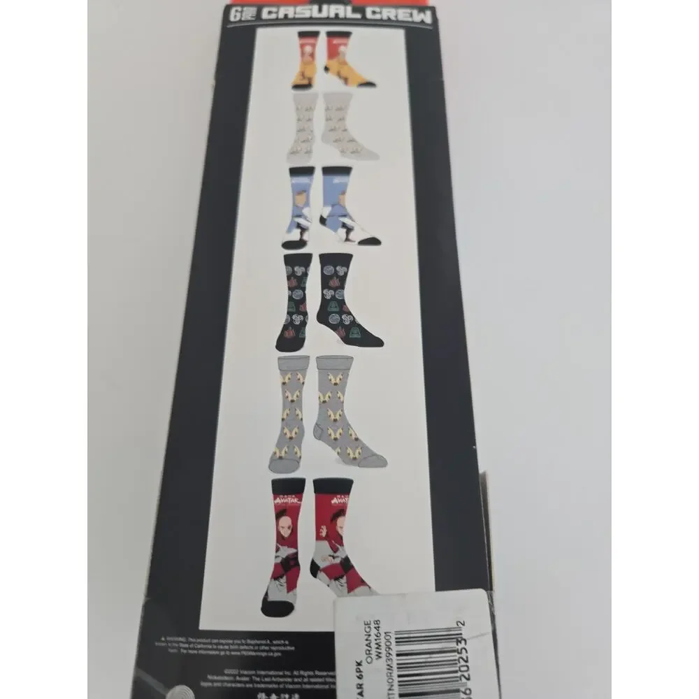 Avatar The Last Airbender 6 Pack Pair Casual Crew Socks Bioworld Shoe Size 8-12